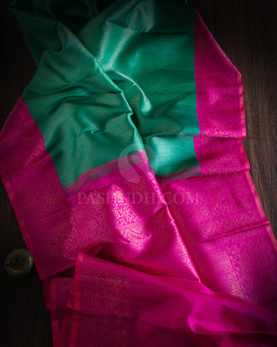 Sea Green & Pink Kanjivaram Silk Saree - S900 - View 2