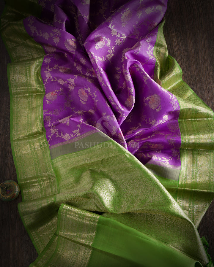 Lavender and Green Kanjivaram Silk Saree - S797 - View 2