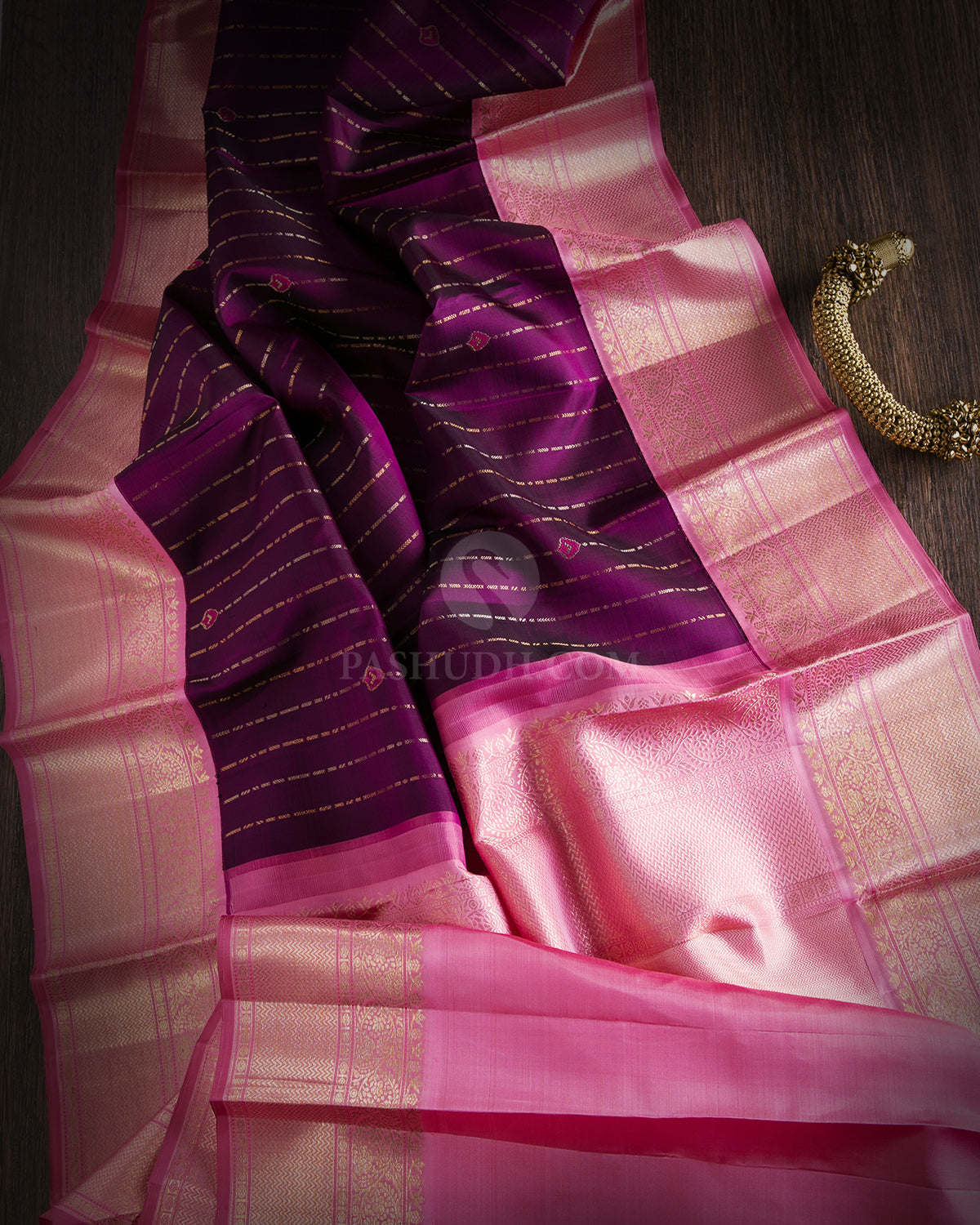 Violet & Light Pink Kanjivaram Silk Saree - S769- View 2