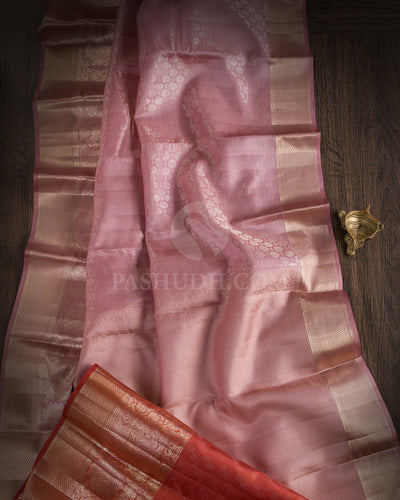Crepe Pink And Rust Orange Kanjivaram Silk Saree - DT268(A)