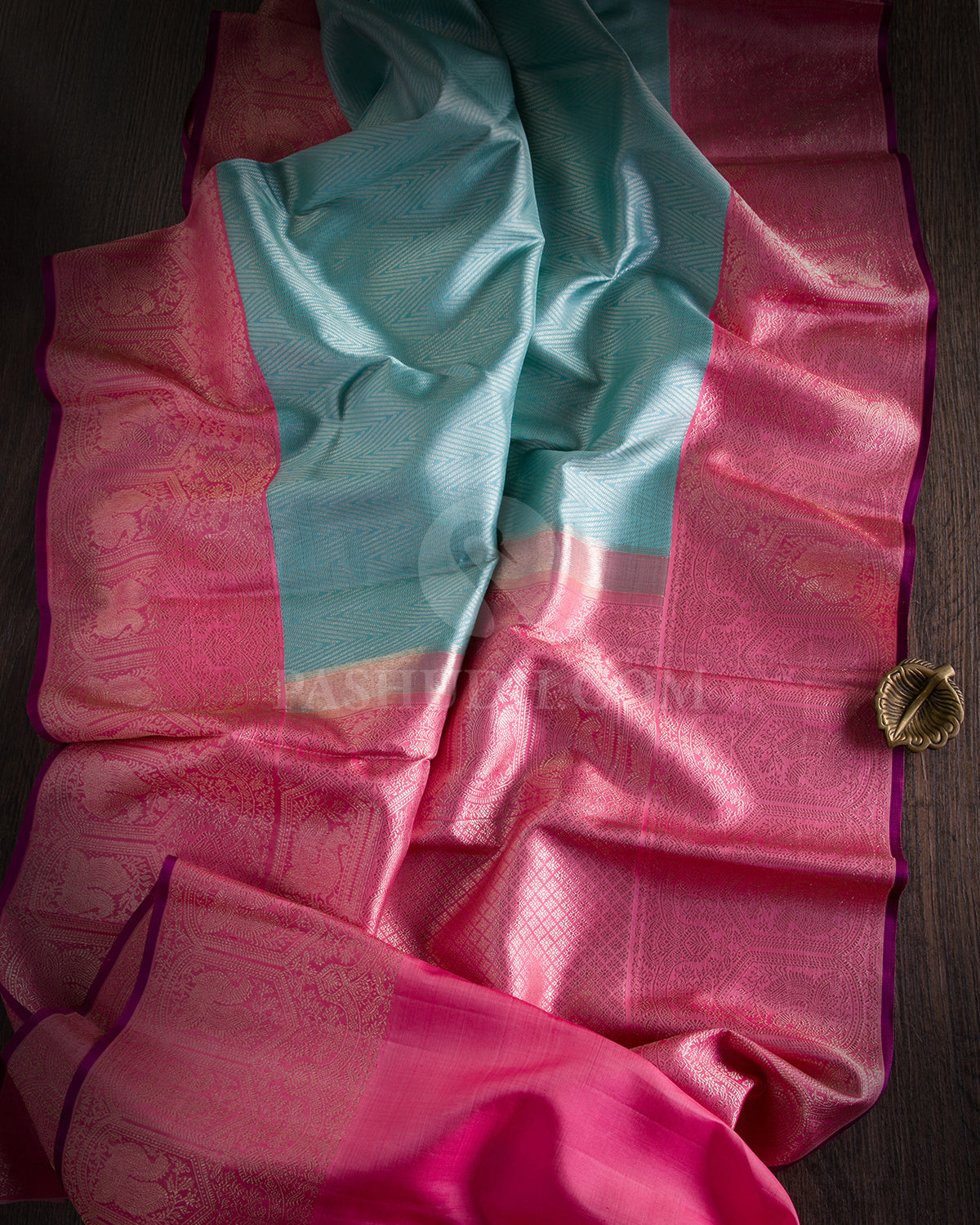 Sky Blue & Taffy Pink Kanjivaram Silk Saree - S967 - View 1