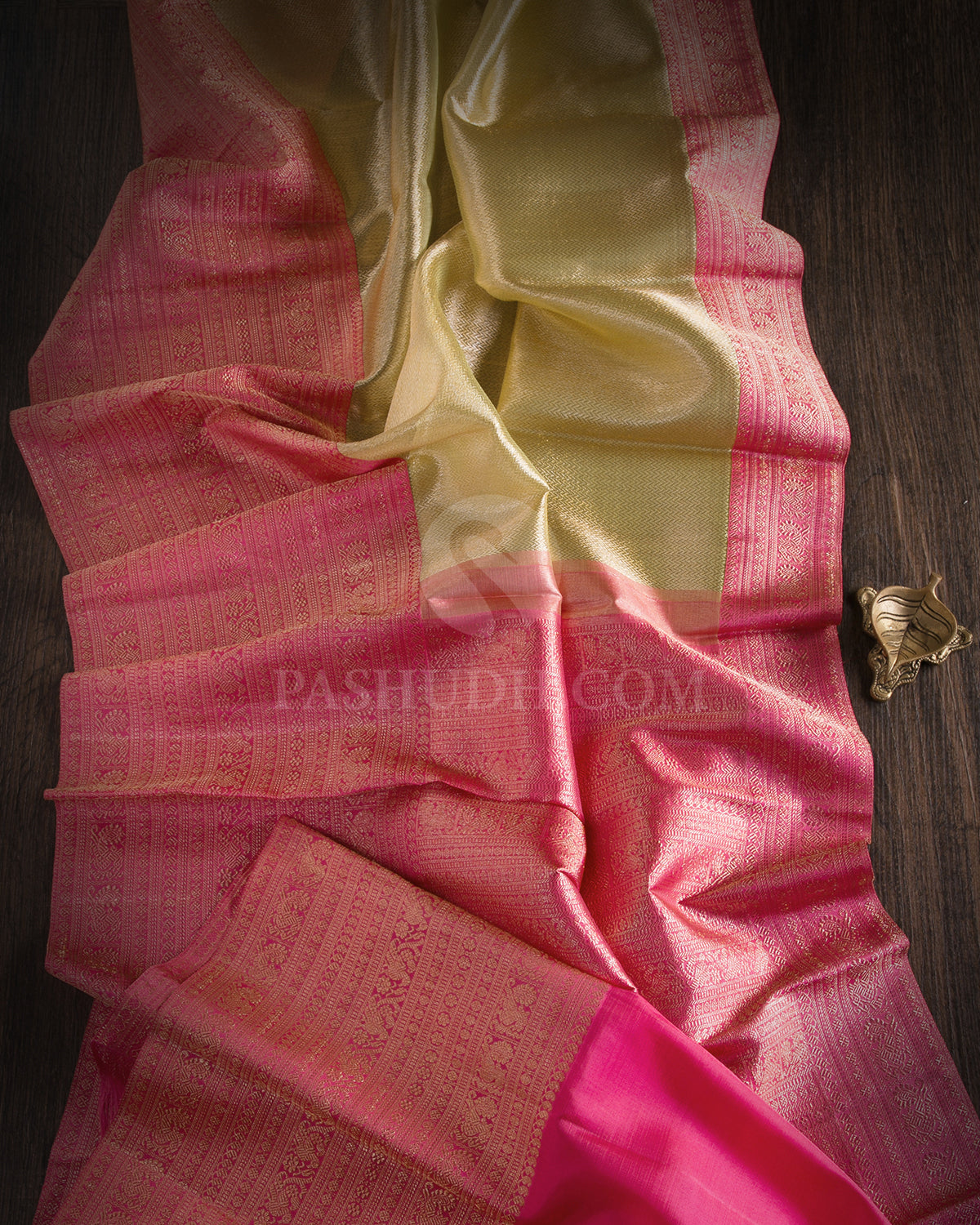 Gold & Mulberry Pink Organza Kanjivaram Silk Saree - S1038(A) - View 1
