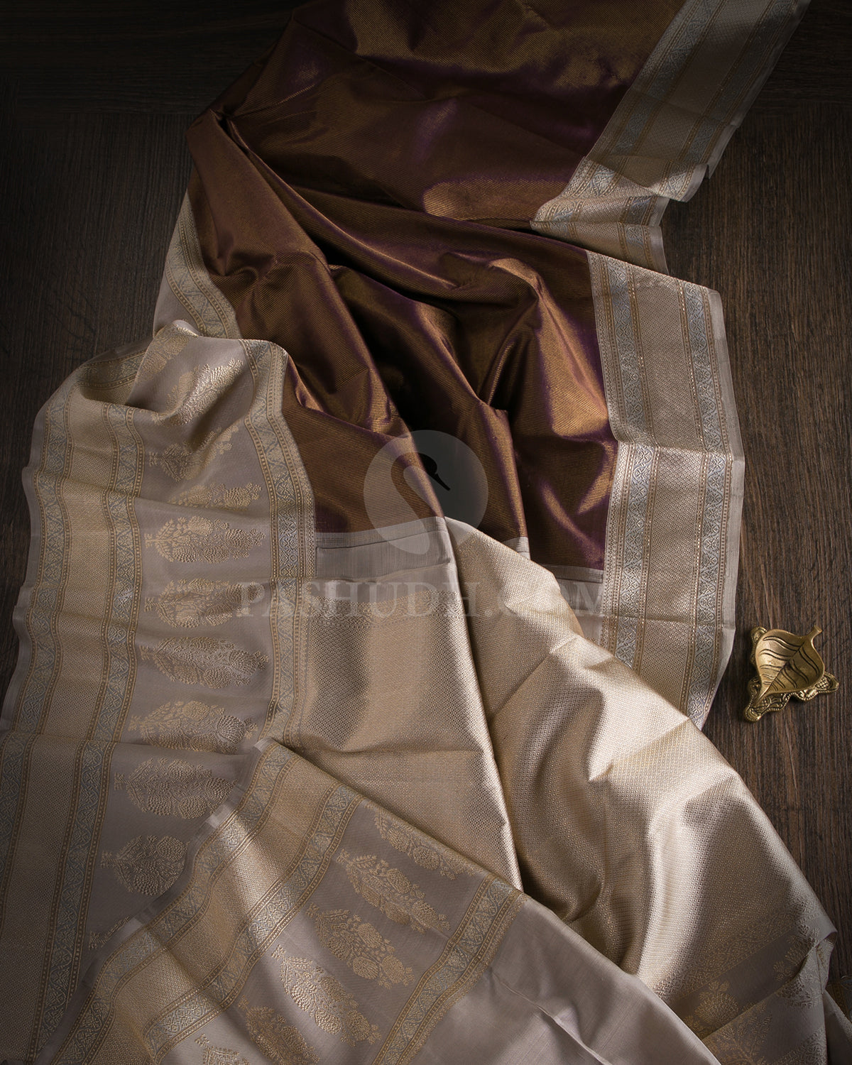 Brown & Grey Kanjivaram Silk Saree - S1029(A) - View 1