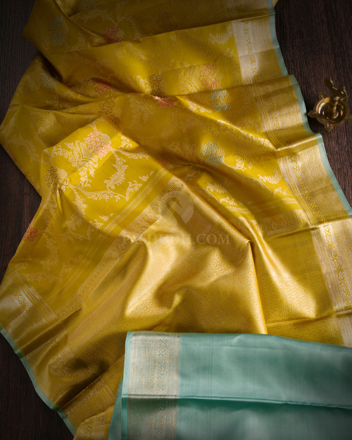 Yellow & Sky Blue Pure Zari Kanjivaram Silk Saree - S821 - View 1