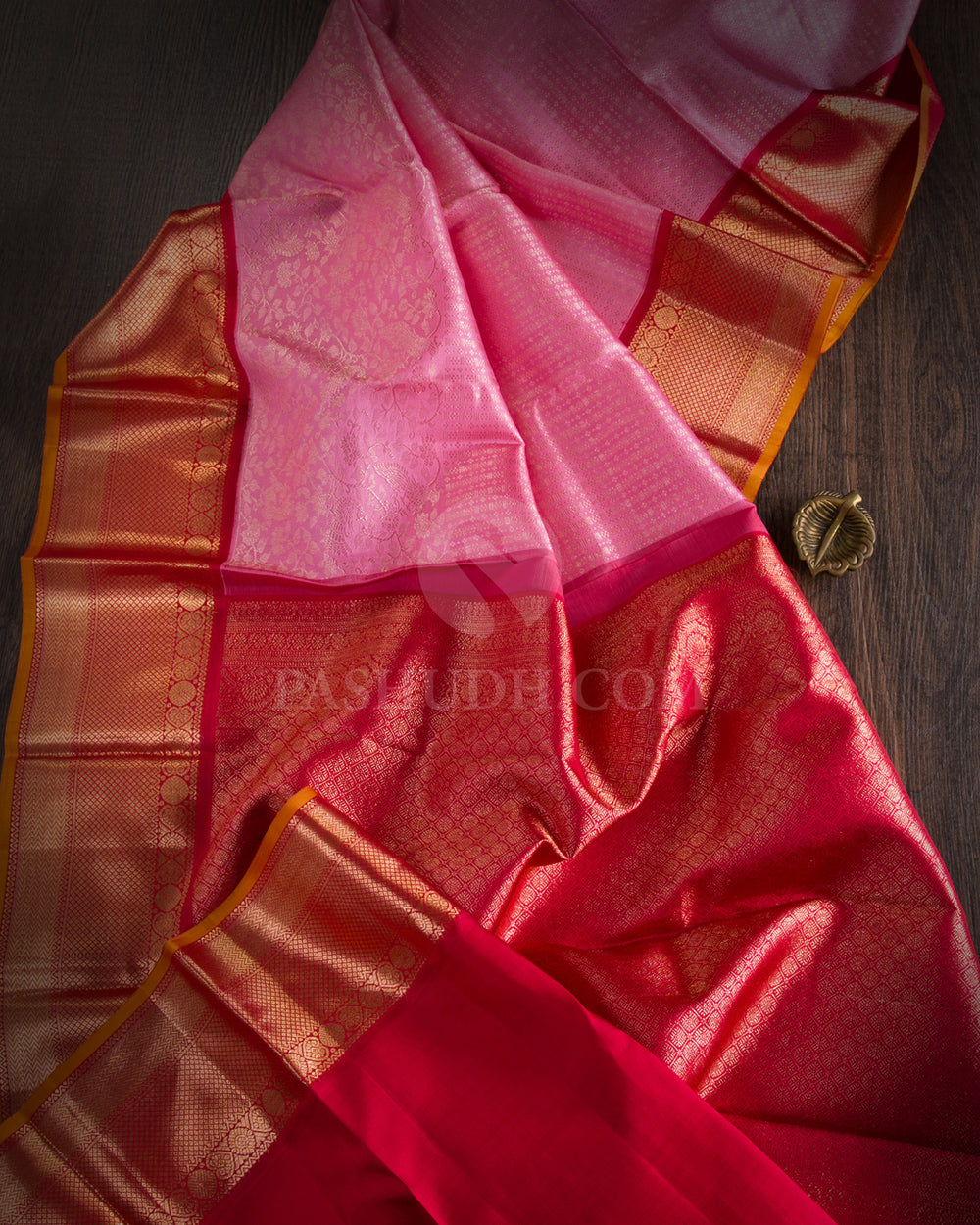 Rose Pink & Red Kanjivaram Silk Saree - S1076(A) - View 1