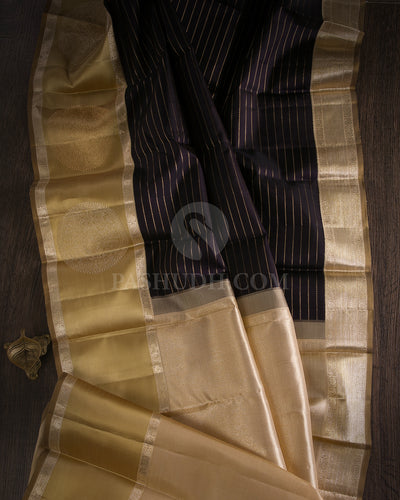 Aubergine & Beige Kanjivaram Silk Saree - S1125(A) - View 1