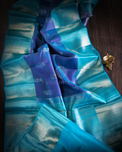 Grey and Turquoise Blue Kanjivaram Silk Saree - D470 - View 1