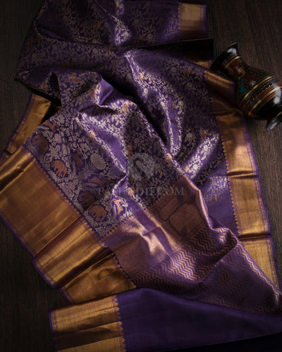 Violet Pure Zari Kanjivaram Silk Saree - S805 - View 2