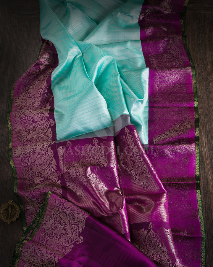 Sky Blue and Purple Kanjivaram Silk Saree - S1060(A)