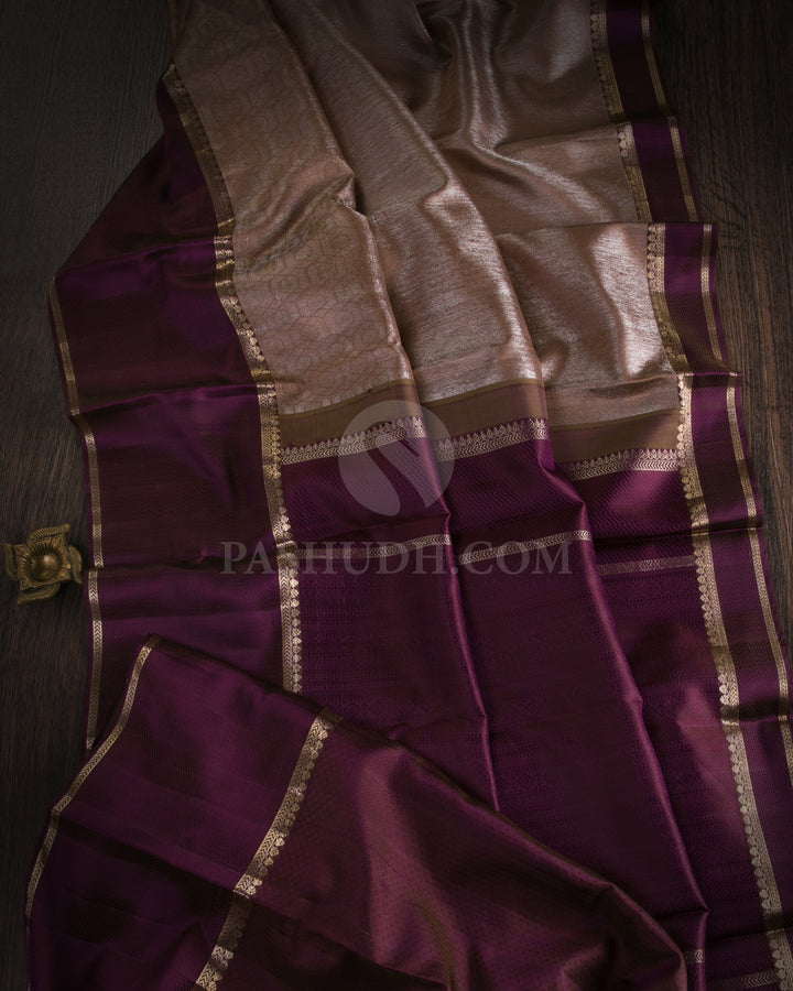 Light Brown and Purple Kanjivaram Silk Saree - D527(B)