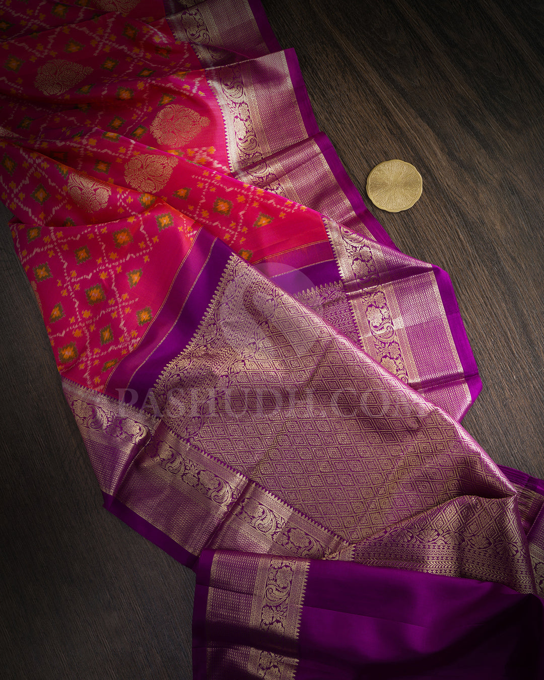Dual Shaded Pink Shot Orange Kanjivaram Silk Saree-DA5