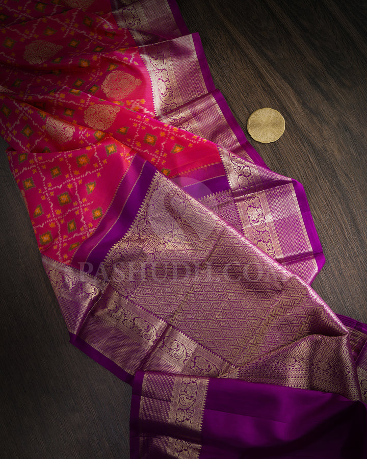 Dual Shaded Pink Shot Orange Kanjivaram Silk Saree-DA5