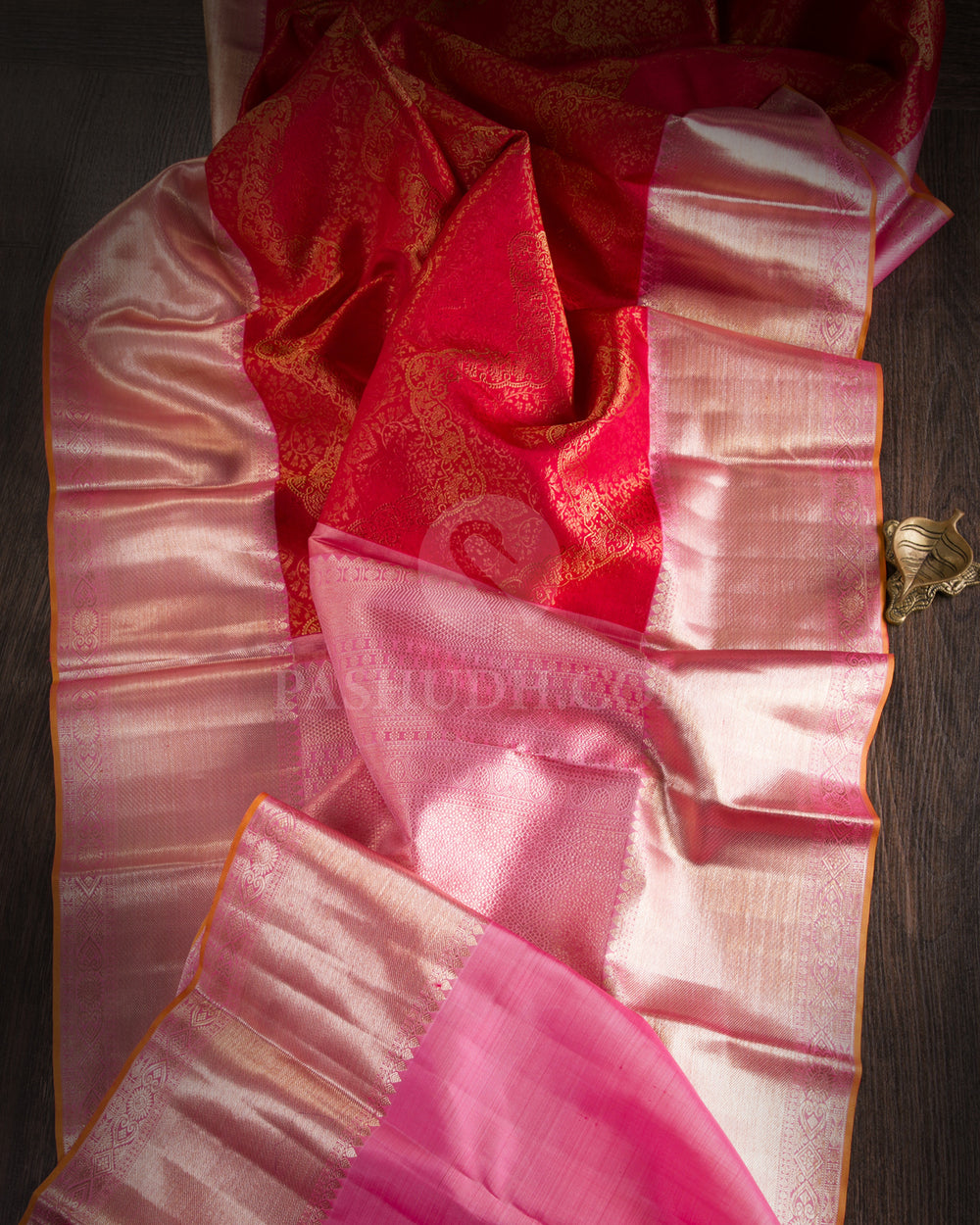 Red & Baby Pink Kanjivaram Silk Saree - S1087(A) - View 1