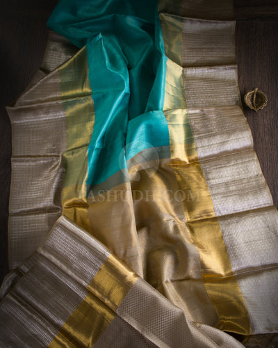 Sky Blue, Gold and Beige Kanjivaram Silk Saree - DT241(A)