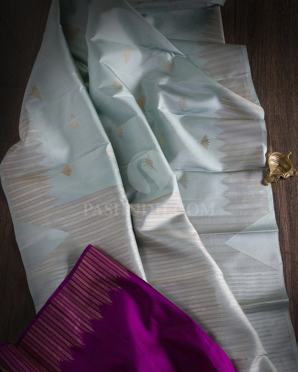 Mild Powder Blue & Violet Kanjivaram Silk Saree - S1026(A) - View 1