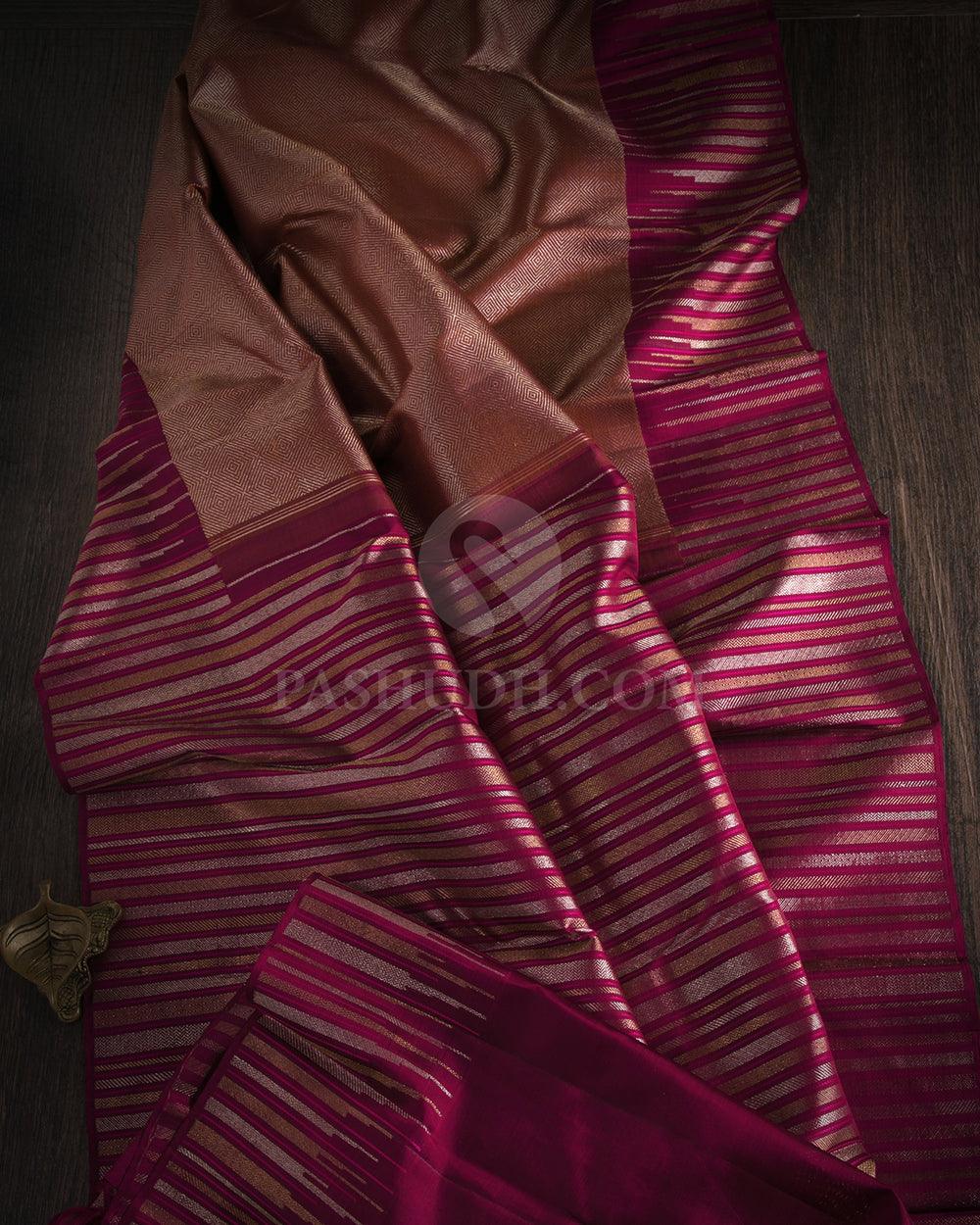 Honey & Magenta Kanjivaram Silk Saree - S1033(A) - View 1