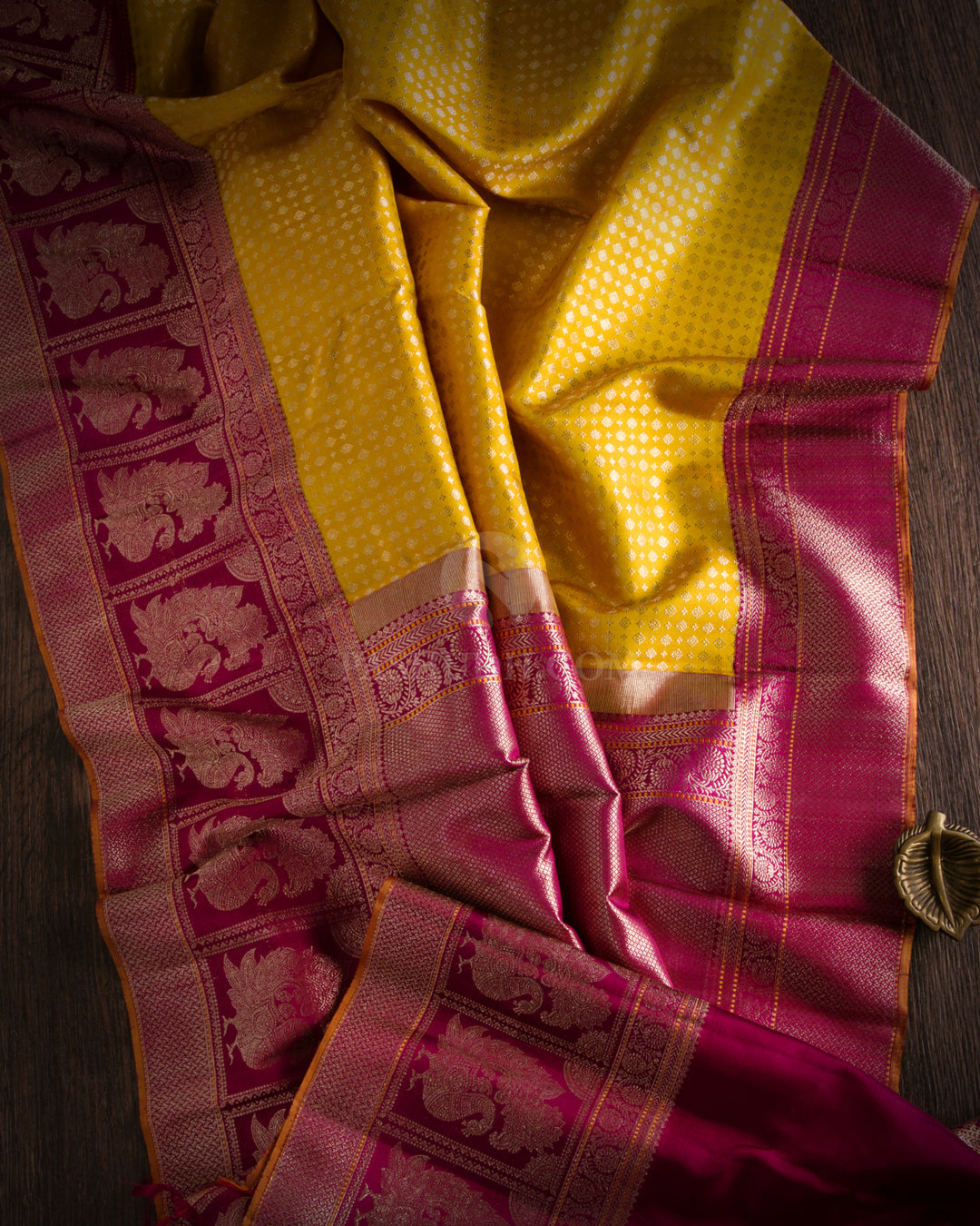 Mustard & Maroon Pure Zari Kanjivaram Silk Saree - S836 View 2