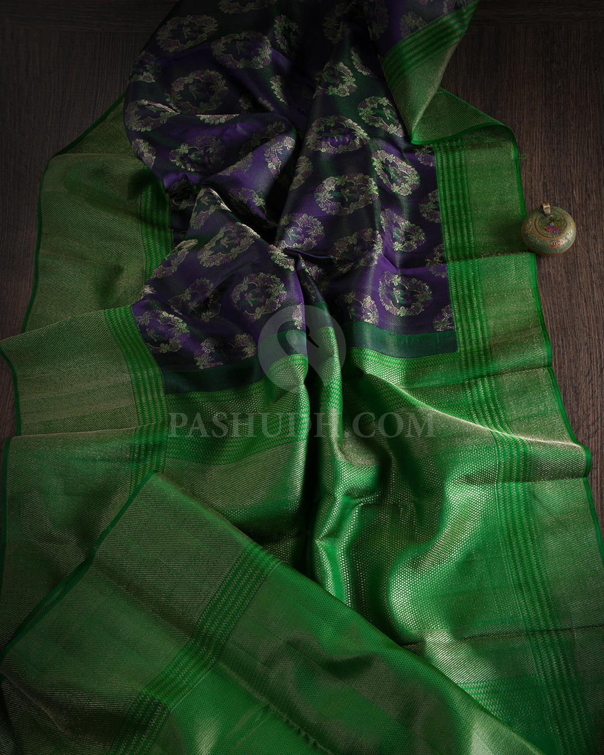 Indigo Blue and Dark Green Kanjivaram Silk Saree - D510(B)