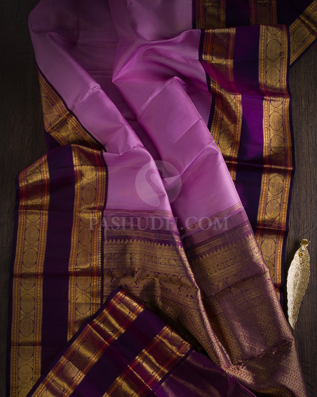 Lavender & Dark Violet Kanjivaram Silk Saree - D16