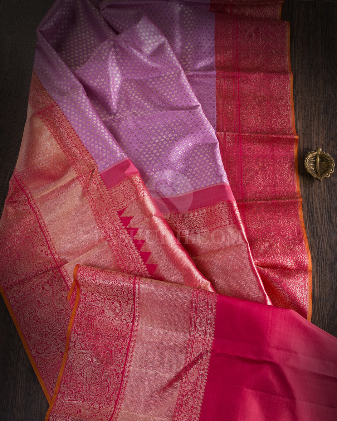 Lavender & Watermelon Pink Kanjivaram Silk Saree - S1077(A) - View 1