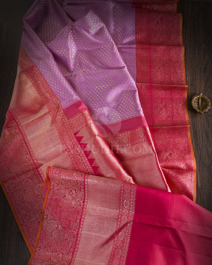 Lavender & Watermelon Pink Kanjivaram Silk Saree - S1077(A) - View 1