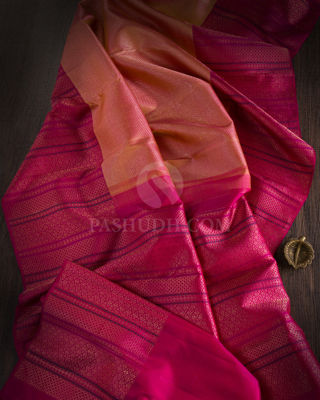 Peach & Rani Pink Kanjivaram Silk Saree- S1098(A) - View 1