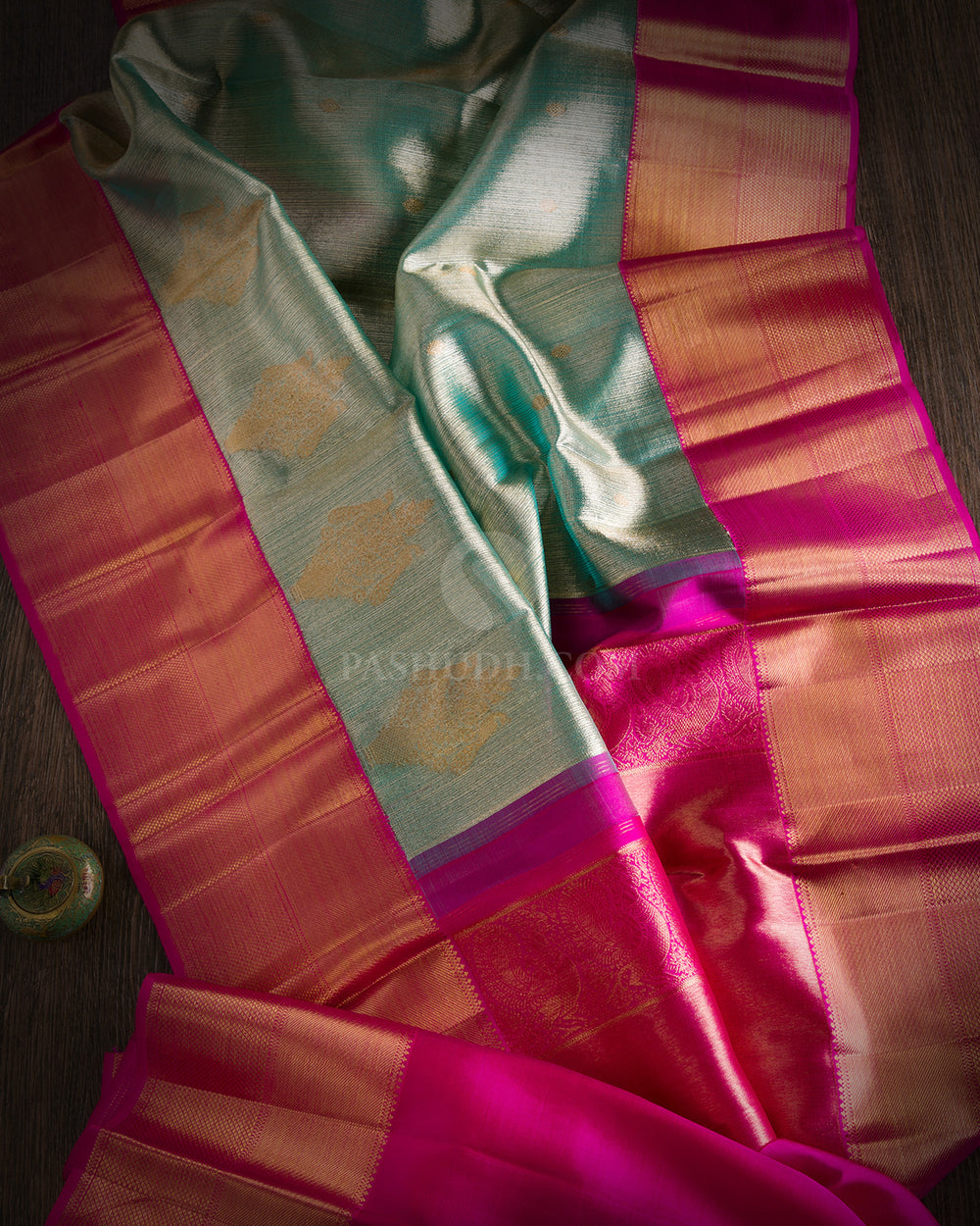 Light Green & Rani Pink Kanjivaram Silk Saree - S758 View 2