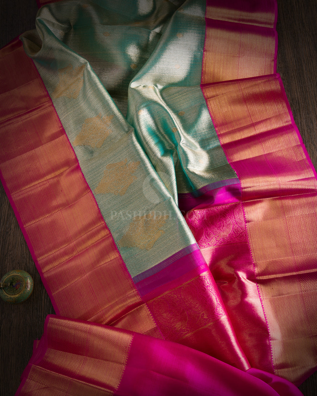 Light Green & Rani Pink Kanjivaram Silk Saree - S758 View 2