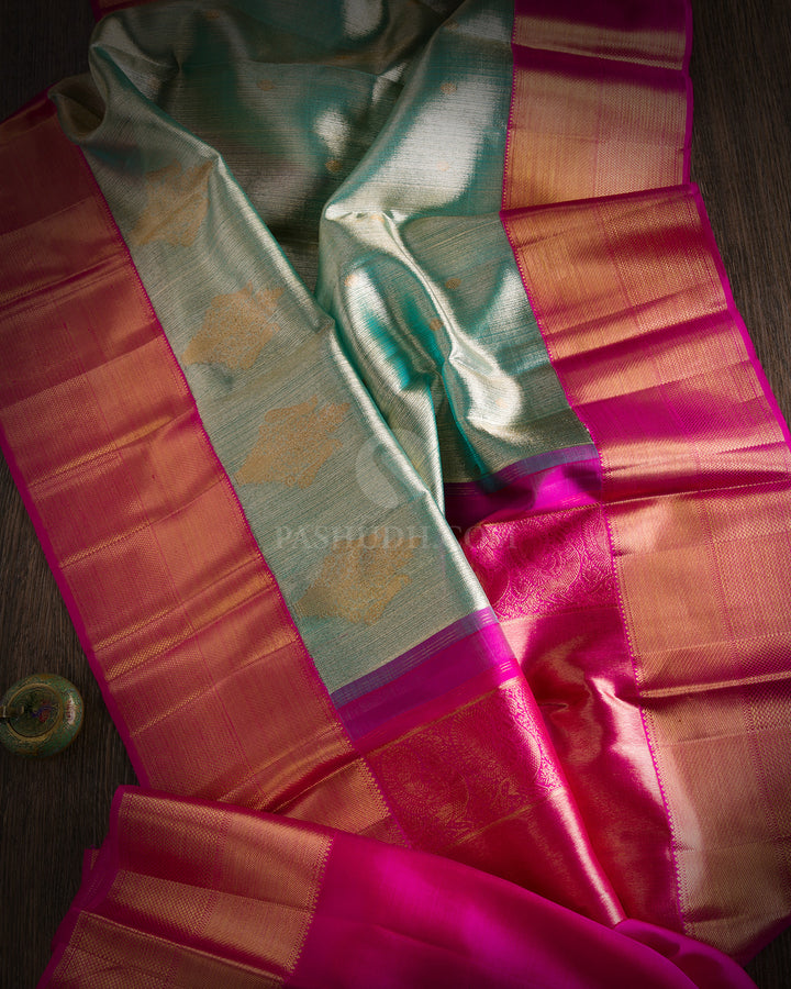 Light Green & Rani Pink Kanjivaram Silk Saree - S758 View 2