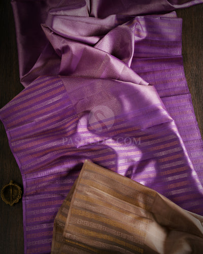Lavender and Grey Pure Zari Kanjivaram Silk Saree - S724 - View 2