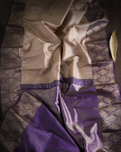 Beige & Purple Kanjivaram Silk Saree - DT243(A) 