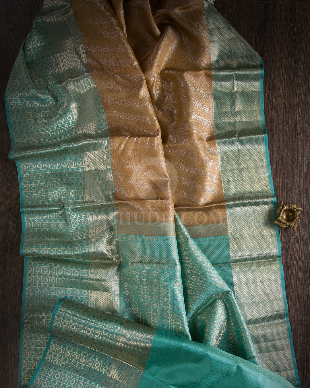 Beige & Sky Blue Kanjivaram Silk Saree - D524(B)