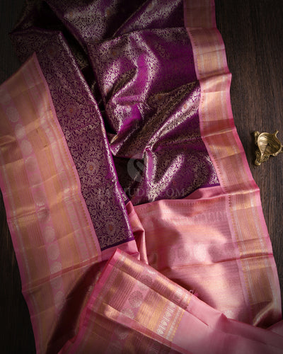 Violet & Light Pink  Zari Kanjivaram Silk Saree - S812 - View 2
