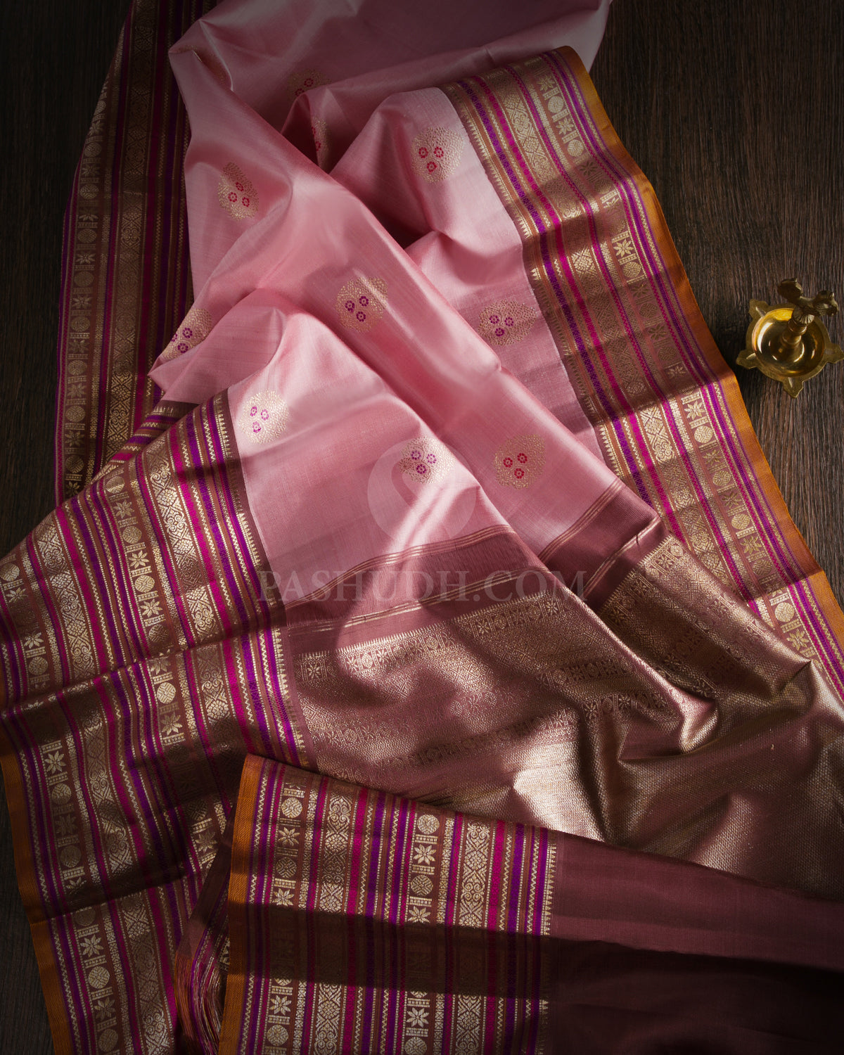 Mild Pink and Brown Pure Zari Kanjivaram Silk Saree - S721 - View 4