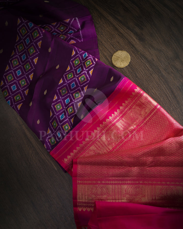 Dark Purple With Rani Pink Kanjivaram Silk Saree-DA4
