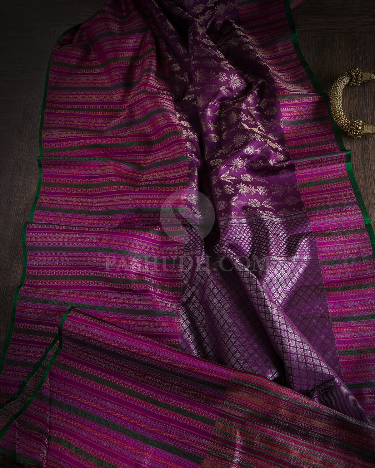 Purple, Magenta, Red & Green Kanjivaram Silk Saree - DJ292(A) - View 1