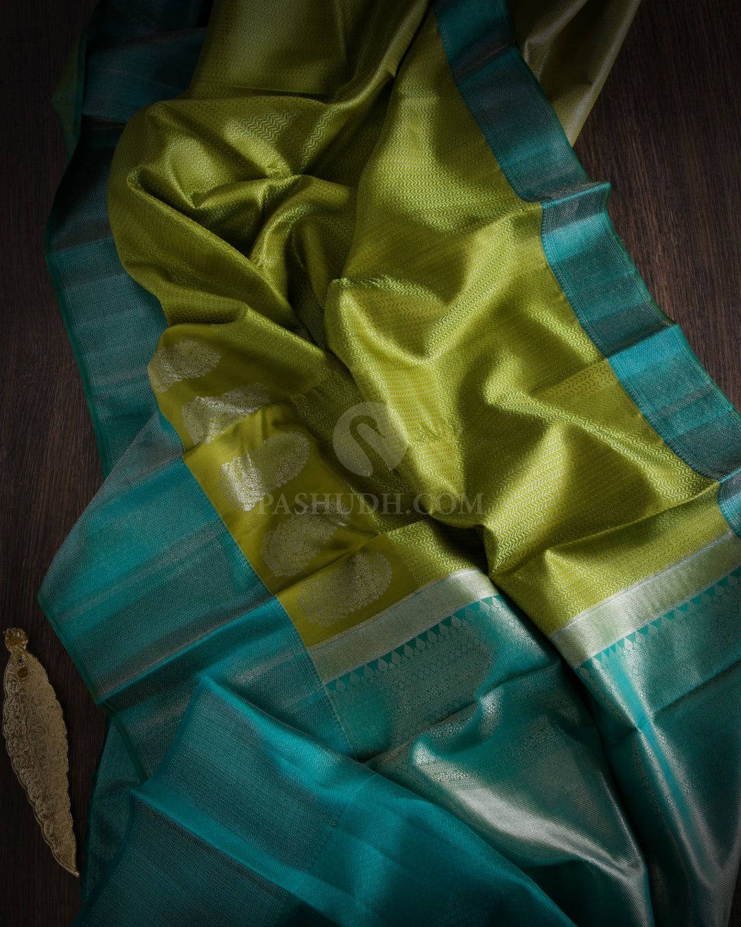Parrot Green & Anandha Kanjivaram Silk Saree - D446 - View 1
