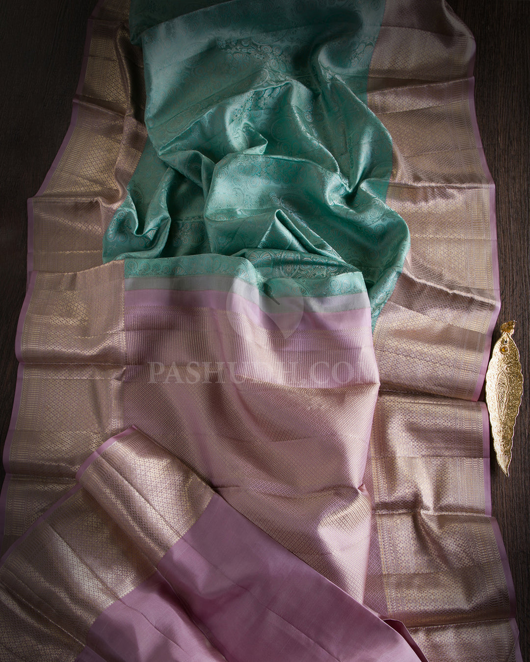 Sag Green and Old Rose Kanjivaram Silk Saree - DJ285(A)