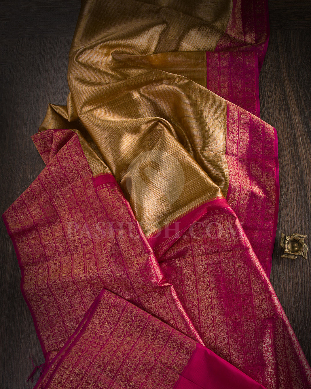 Gold Organza and Magenta Kanjivaram Silk Saree - S1188(A) - View 1