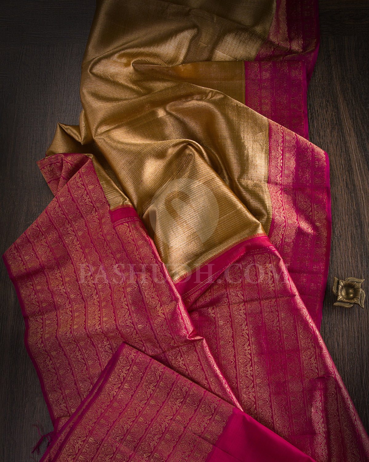 Gold Organza and Magenta Kanjivaram Silk Saree - S1188(A) - View 1