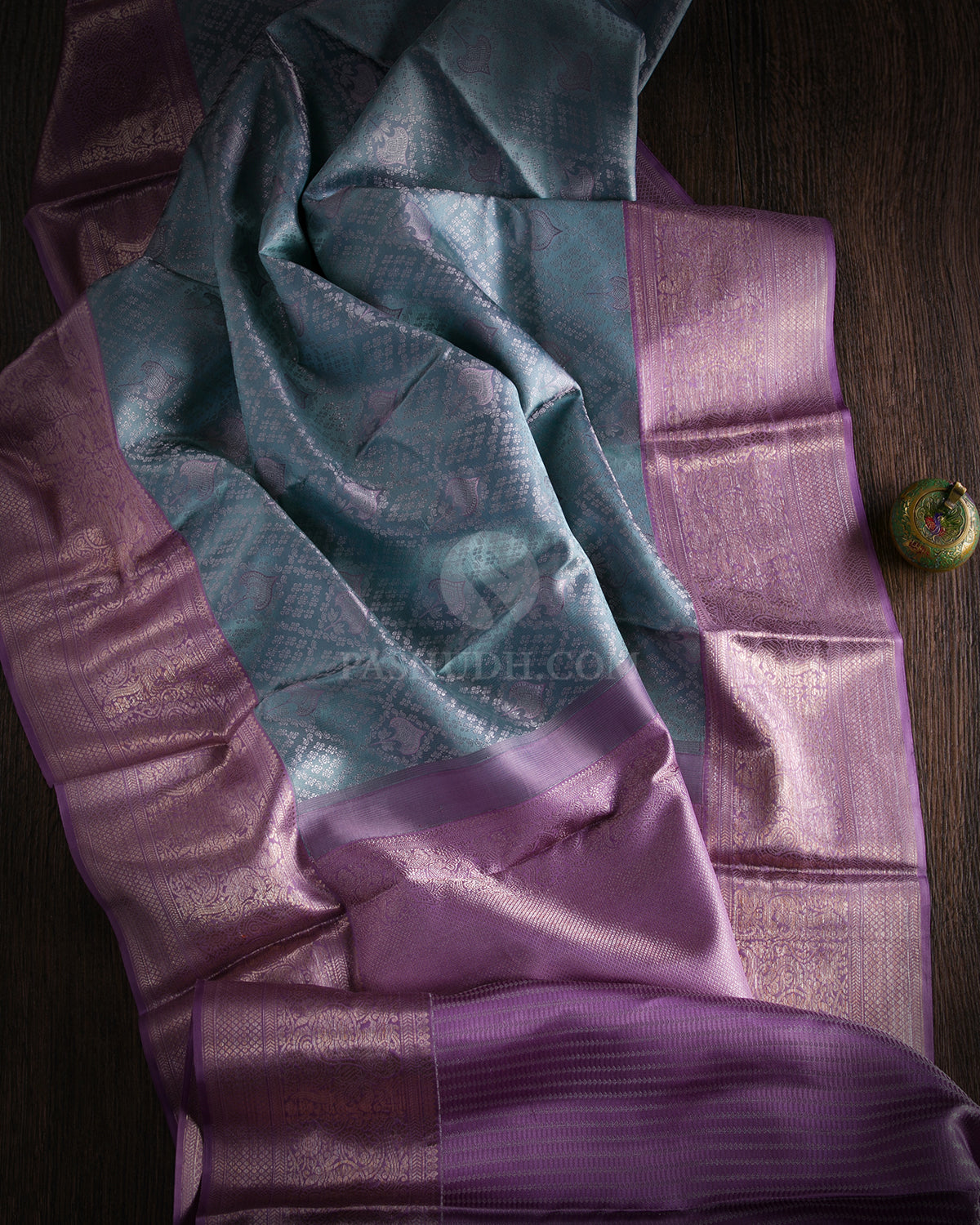 Pastel Blue and Lavender Kanjivaram Silk Saree - D456 - View 1