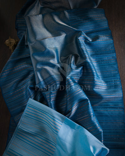 Blue and Powder Blue Kanjivaram Silk Saree - S971 - View 1