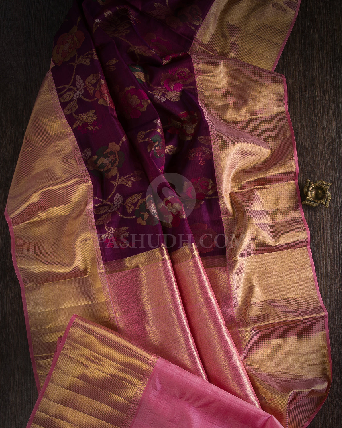 Purple & Baby Pink Pure Zari Organza Kanjivaram Silk Saree - P134(B) - View 1