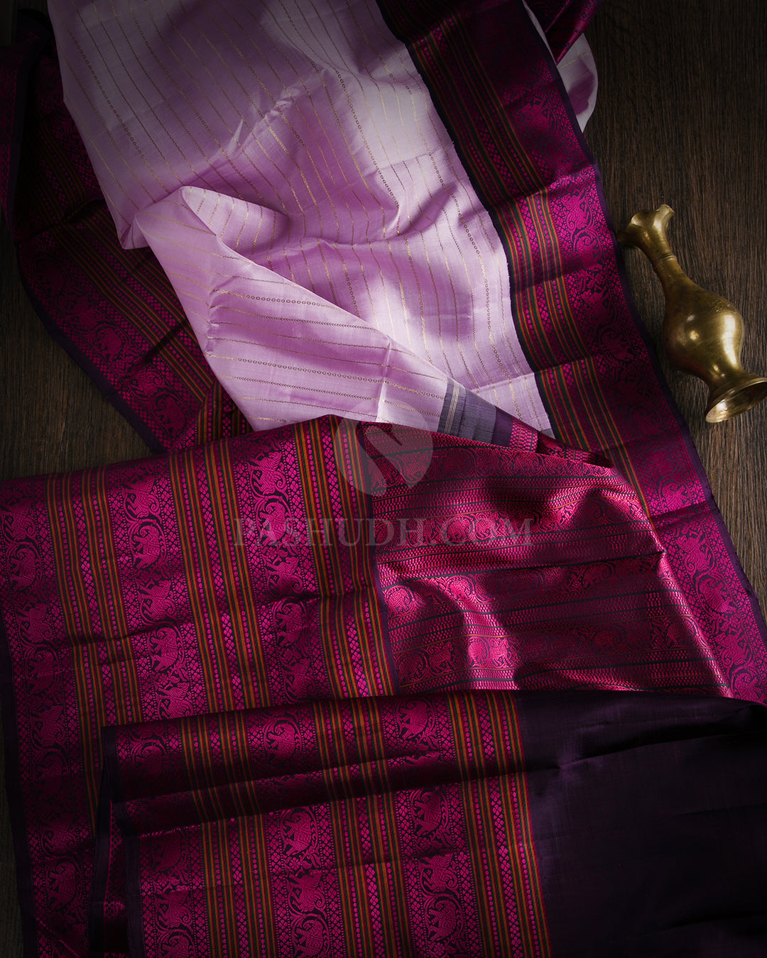 Lilac and Wine Pure Zari Kanjivaram Silk Saree - S716 - View2
