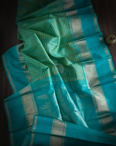 Light Green and Ananda Blue Kanjivaram Silk Saree - S788-View 2