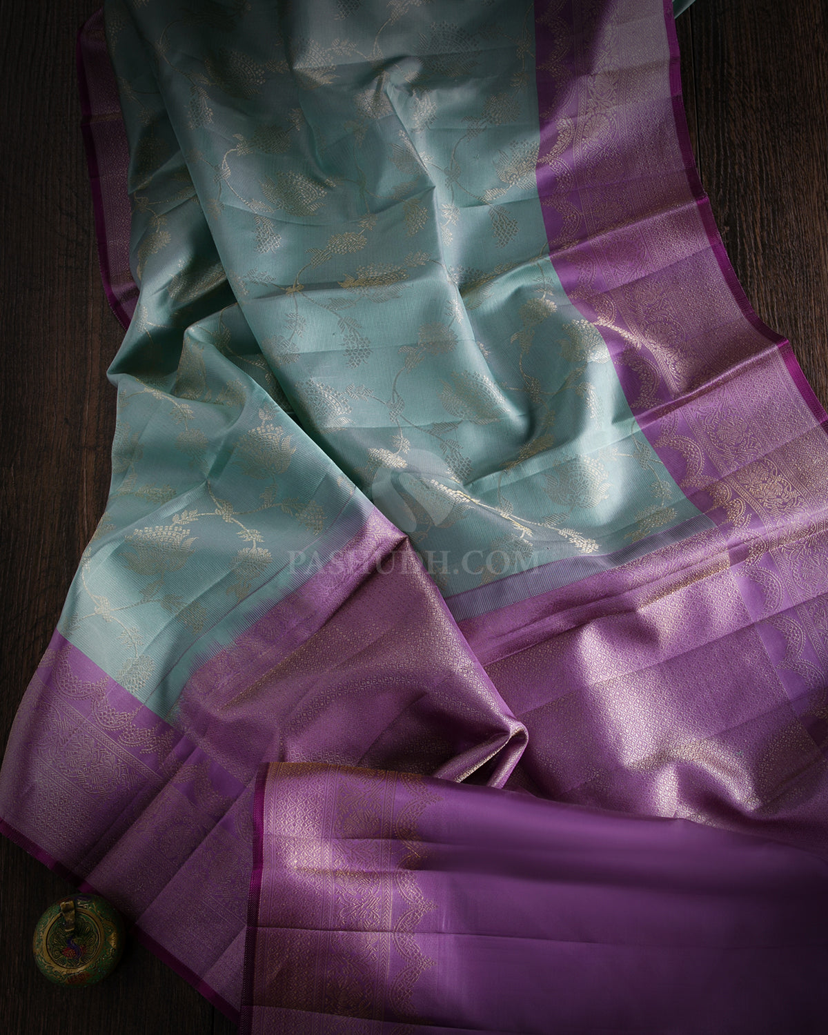 Light Green and Lavender Kanjivaram Silk Saree - DJ223 - View 1