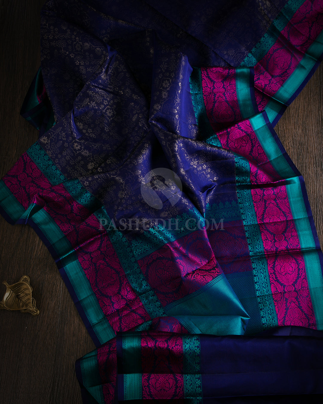Navy and Anandha Blue Kanjivaram Silk Saree - DJ193 View 4
