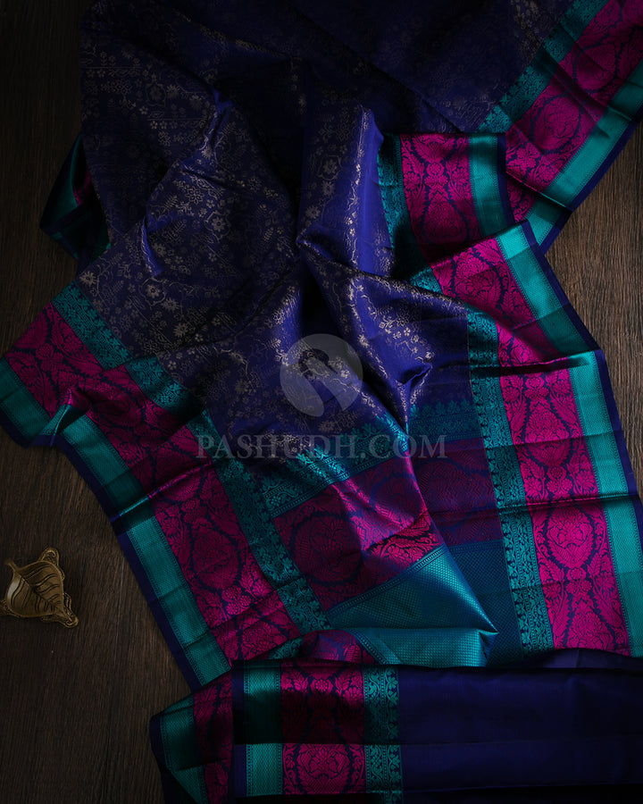 Navy and Anandha Blue Kanjivaram Silk Saree - DJ193 View 4