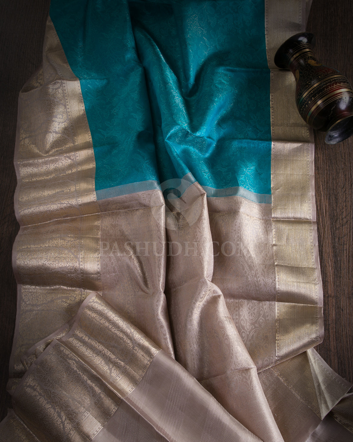 Anandha Blue & Greige Kanjivaram Silk Saree - DT245(A)