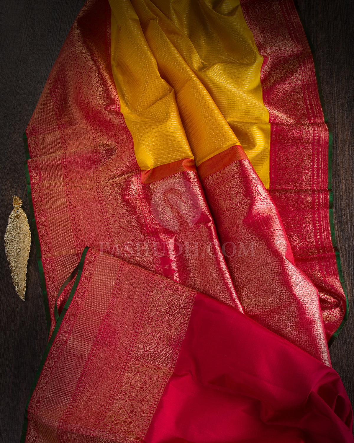 Yellow & Red Kanjivaram Silk Saree - S1084(A) - View 1